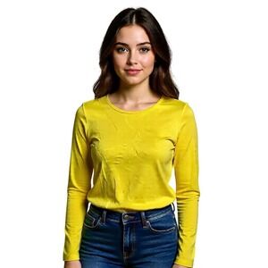 Grane Women's Yellow Long Sleeve Crew Neck T-Shirt Top Size MNWT